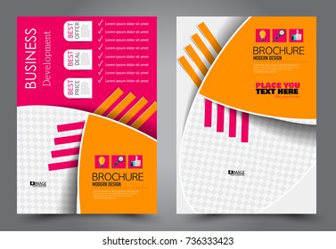Business flyer design template. Abstract vector background. A4 brochure concept. Pink and orange color.
