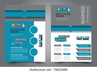 Business flyer design template. Abstract vector background. A4 brochure concept. Blue color.