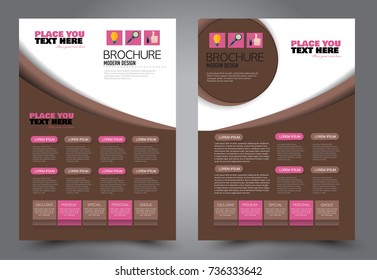 Business flyer design template. Abstract vector background. A4 brochure concept. Pink and brown color.