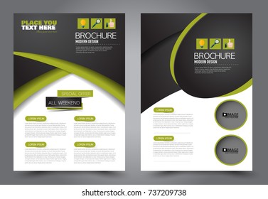 Business flyer design template. Abstract vector background. A4 brochure concept. Green and black color.