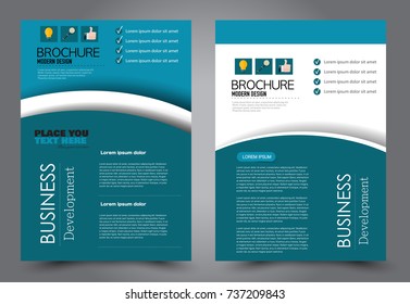 Business flyer design template. Abstract vector background. A4 brochure concept. Blue color.
