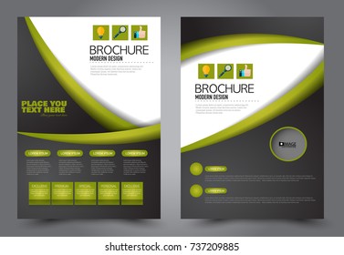 Business flyer design template. Abstract vector background. A4 brochure concept. Green and black color.