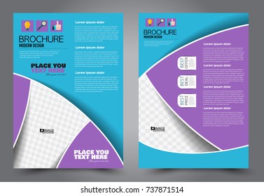 Business flyer design template. Abstract vector background. A4 brochure concept. Blue and purple color.