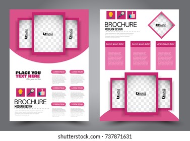 Business flyer design template. Abstract vector background. A4 brochure concept. Pink color.