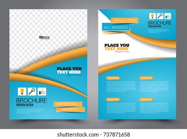Business flyer design template. Abstract vector background. A4 brochure concept. Blue and orange color.