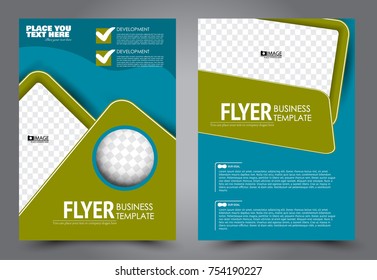 Business flyer design template. Abstract vector background. A4 brochure concept. Blue and green color.