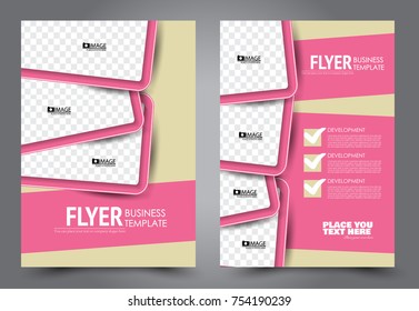 Business flyer design template. Abstract vector background. A4 brochure concept. Pink color.