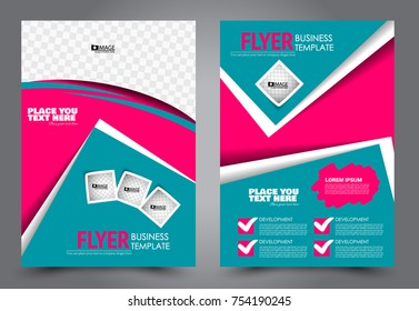 Business flyer design template. Abstract vector background. A4 brochure concept. Pink and blue color.