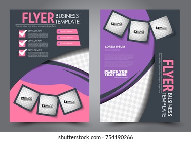 Business flyer design template. Abstract vector background. A4 brochure concept. Purple and pink color.