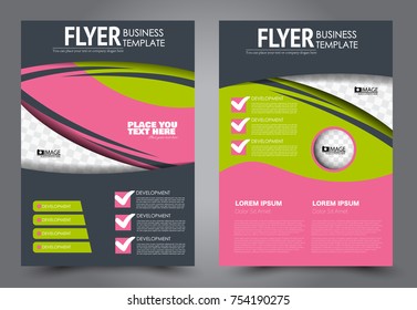 Business flyer design template. Abstract vector background. A4 brochure concept. Pink and green color.