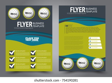 Business flyer design template. Abstract vector background. A4 brochure concept. Blue and green color.
