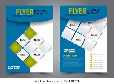 Business flyer design template. Abstract vector background. A4 brochure concept. Blue and green color.