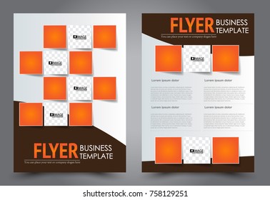 Business flyer design template. Abstract vector background. A4 brochure concept. Orange and brown color.