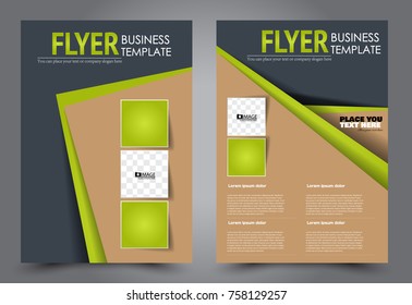 Business flyer design template. Abstract vector background. A4 brochure concept. Green and grey color.