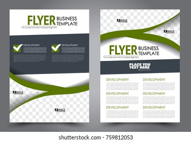 Business flyer design template. Abstract vector background. A4 brochure concept. Grey and green color.