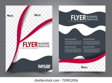 Business flyer design template. Abstract vector background. A4 brochure concept. Grey and red color.