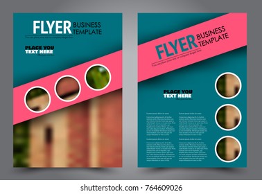 Business flyer design template. Abstract vector background. A4 brochure concept. Blue and pink color.