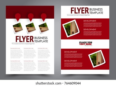 Business flyer design template. Abstract vector background. A4 brochure concept. Red color.