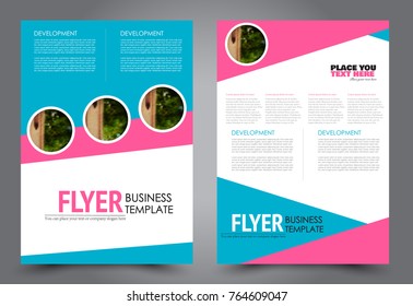 Business flyer design template. Abstract vector background. A4 brochure concept. Blue and pink color.