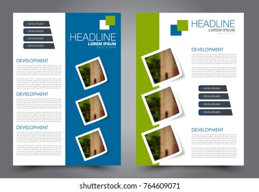 Business flyer design template. Abstract vector background. A4 brochure concept. Blue and green color.
