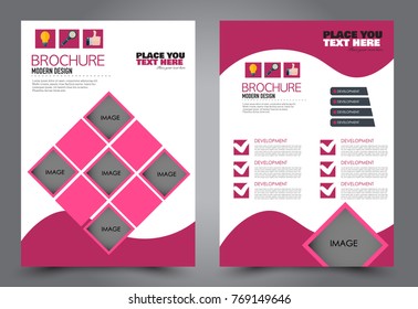 Business flyer design template. Abstract vector background. A4 brochure concept. Pink color.