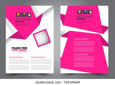 Business flyer design template. Abstract vector background. A4 brochure concept. Pink color.