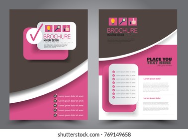 Business flyer design template. Abstract vector background. A4 brochure concept. Pink and brown color.