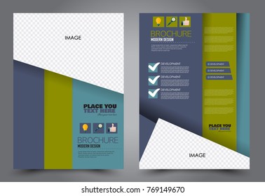 Business flyer design template. Abstract vector background. A4 brochure concept. Blue and green color.