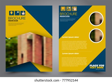 Business flyer design template. Abstract vector background. A4 brochure concept. Yellow and blue color.