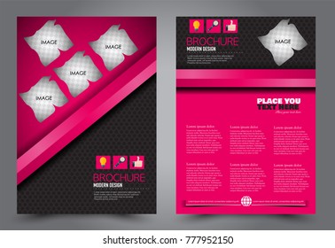 Business flyer design template. Abstract vector background. A4 brochure concept. Black and pink color.