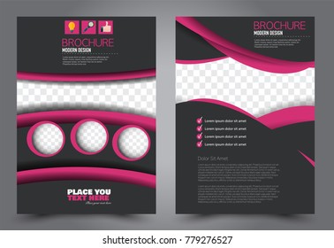 Business flyer design template. Abstract vector background. A4 brochure concept. Black and pink color.