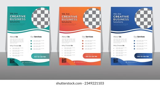 Business Flyer design template. Creative and modern business flyer design. Vector design template. 3 colors bundle flyer. Modern and creative business flyer design.