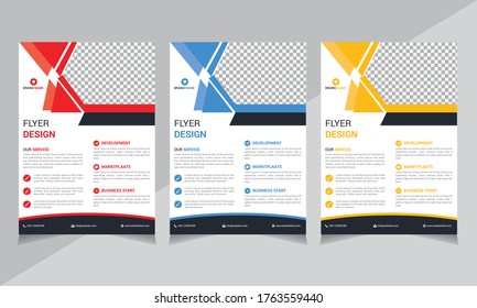 Business Flyer design template, modern layout, annual report, poster, Professional flyer in A4 with red, blue, yellow colorful triangles, shape design size a4 vector illustrator
