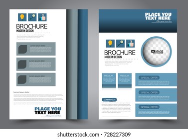 Business flyer design template stationary. Abstract vector background. A4 brochure concept. Blue color.
