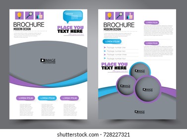 Business flyer design template stationary. Abstract vector background. A4 brochure concept. Blue and purple color.