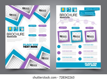 Business flyer design template stationary. Abstract vector background. A4 brochure concept. Blue and purple color.