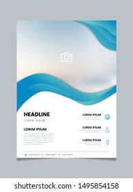 Plantilla de diseño del viajero de negocios vector, plantilla de folleto multipropósito, póster, diseño de portada con diseño de degradado azul ondulado