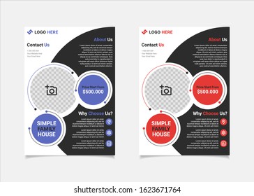 Business flyer estate template vector design, A4 brochure template blue and red geometry shapes used for poster property leaflets, magazine property, and brochure cover property