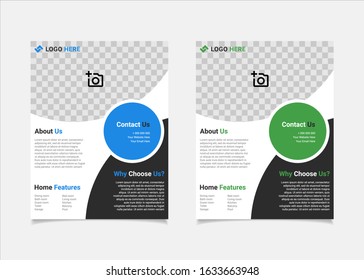 Business flyer estate template vector design, US letter brochure template blue and green geometry shapes used for poster property leaflets, magazine property, and brochure cover property