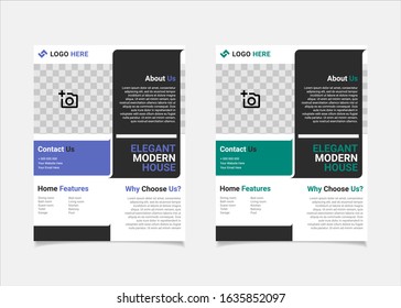 Business flyer estate template vector design, US letter brochure template blue and teal geometry shapes used for poster property leaflets, magazine property, and brochure cover property