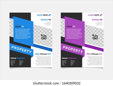 Business flyer estate template vector design, US letter brochure template blue and purple geometry shapes used for poster property leaflets, magazine property, and brochure cover property
