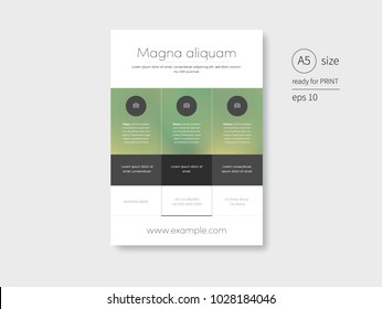 A Business Flyer Layout With Green Blurred Background And 3 Product Sections. Elegant Leaflet Design.
