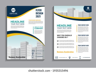Plantilla de diseño de volante comercial en tamaño A4. Diseño de portada de la plantilla de Brochure moderna, informe anual, afiche con líneas geométricas y onduladas para el mercado empresarial sobre fondo blanco, ilustración vectorial
