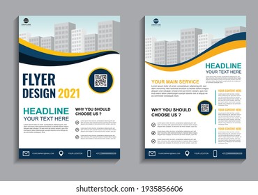 Business flyer layout template in A4  size. Modern Brochure template cover design, annual report, poster  with geometric and wavy  lines for business market on white background, vector illustration
