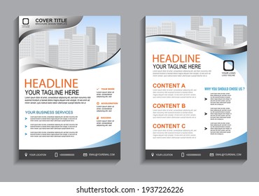 Business flyer layout template in A4  size. Modern Brochure template cover design, annual report, poster with geometric and wavy  lines for business promotion on white background, vector illustration
