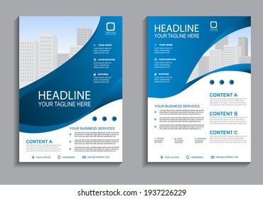 Business flyer layout template in A4  size. Modern Brochure template cover design, annual report, poster with geometric and wavy  lines for business promotion on white background, vector illustration
