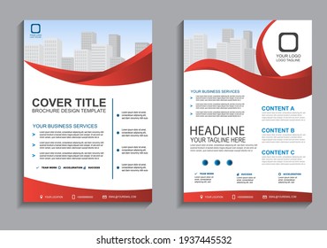 Business Flyer Layout Template In A4  Size. Modern Brochure Template Cover Design, Annual Report With Red Geometric And Wavy  Lines For Business Promotion On White Background, Vector Illustration
