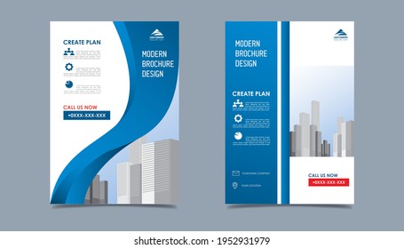 Plantilla de diseño de volante comercial en tamaño A4. Las plantillas de folletos modernos abarcan el diseño, el informe anual, el cartel con líneas azules para la promoción de negocios en fondo blanco, la ilustración vectorial
