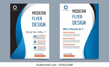 Business flyer layout template in A4  size. Modern Brochure template cover design, annual report, poster with wavy lines for business promotion on white background, vector illustration
