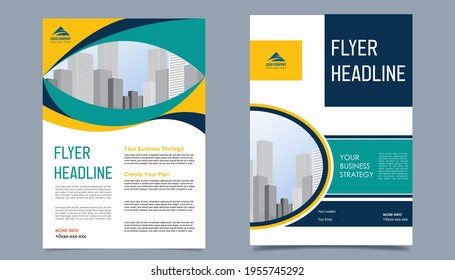 Business flyer layout template in A4  size. Modern Brochure template cover design, annual report, poster  with geometric and wavy  lines for business market on white background, vector illustration
